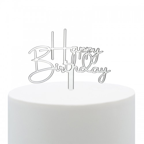 Topo Bolo Happy Birthday Prateado